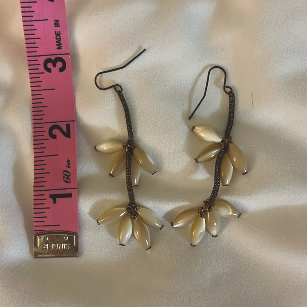 Brass and mother of pearl dangling earrings